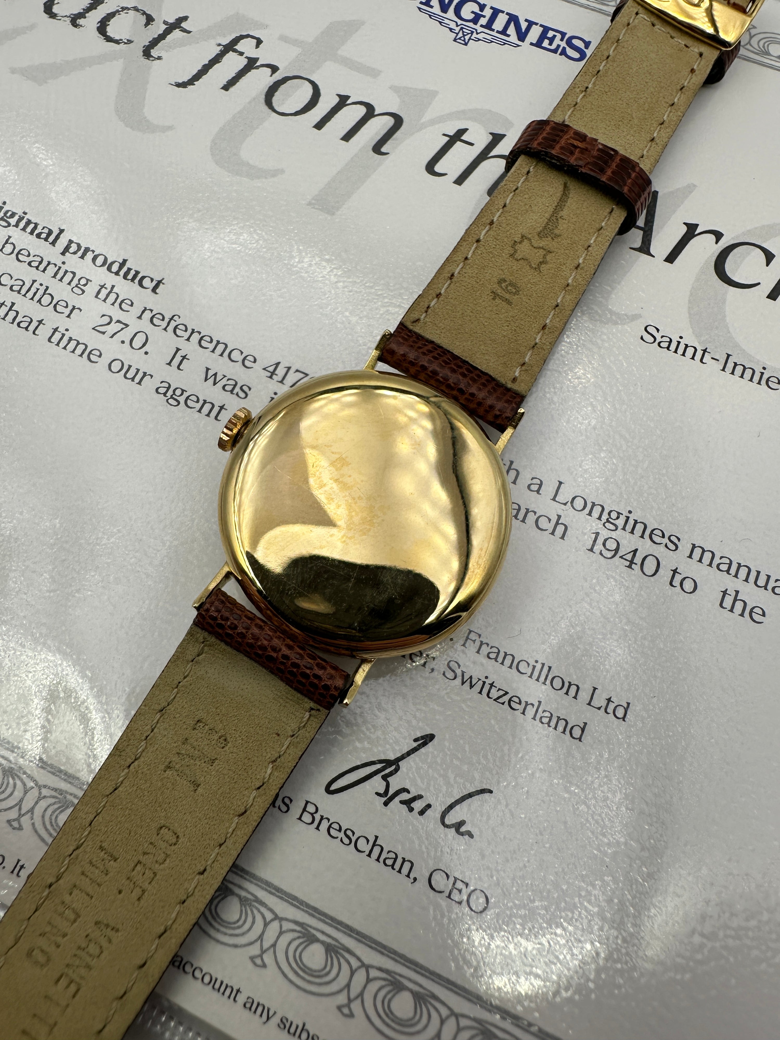 1940 Longines - 4178 Oro 18K Calibro 27.0 + Estratto Archivio Originale