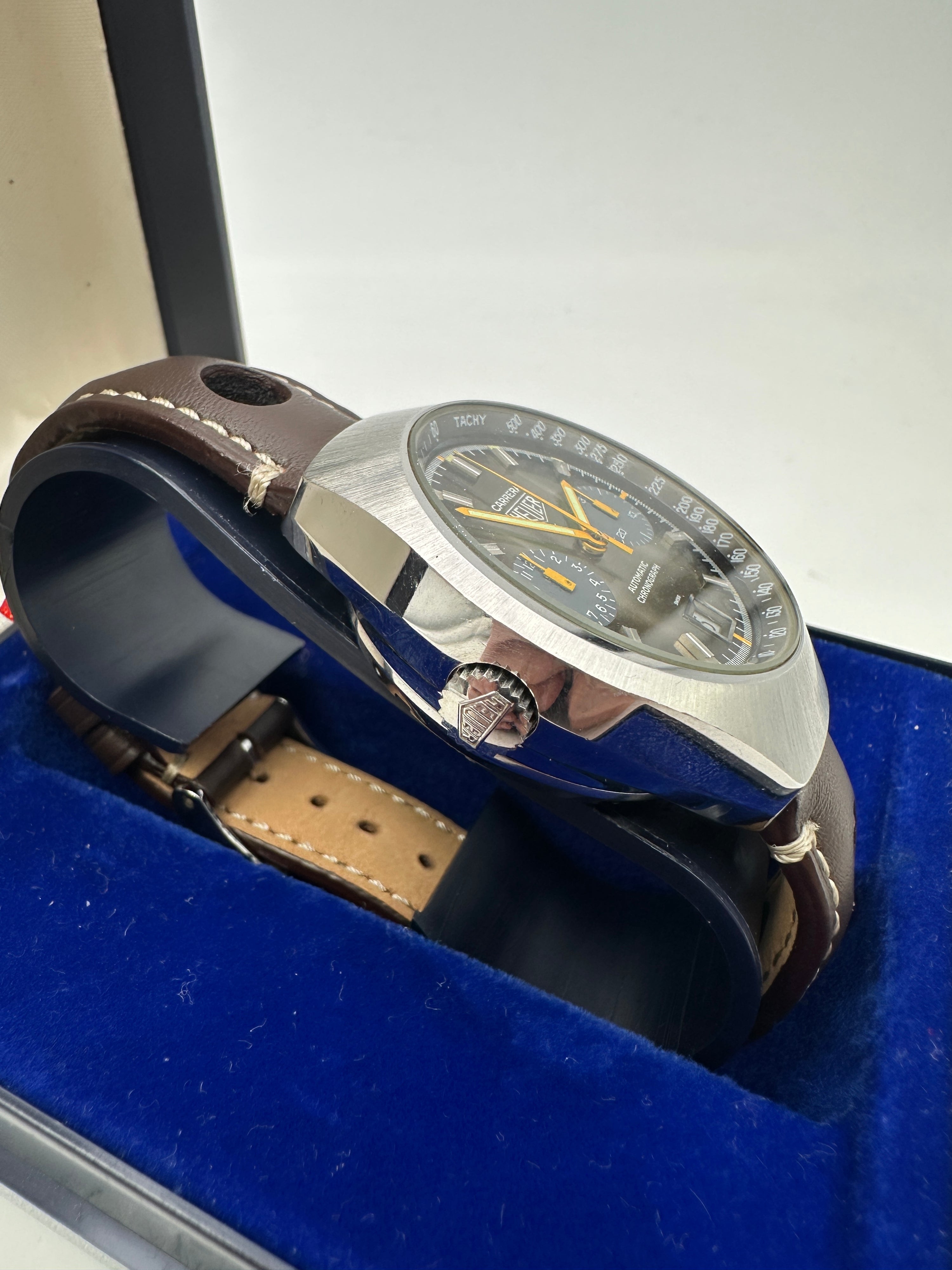 Heuer Carrera - Automatico Cronografo Vintage Fume - 1970s - Con Scatola