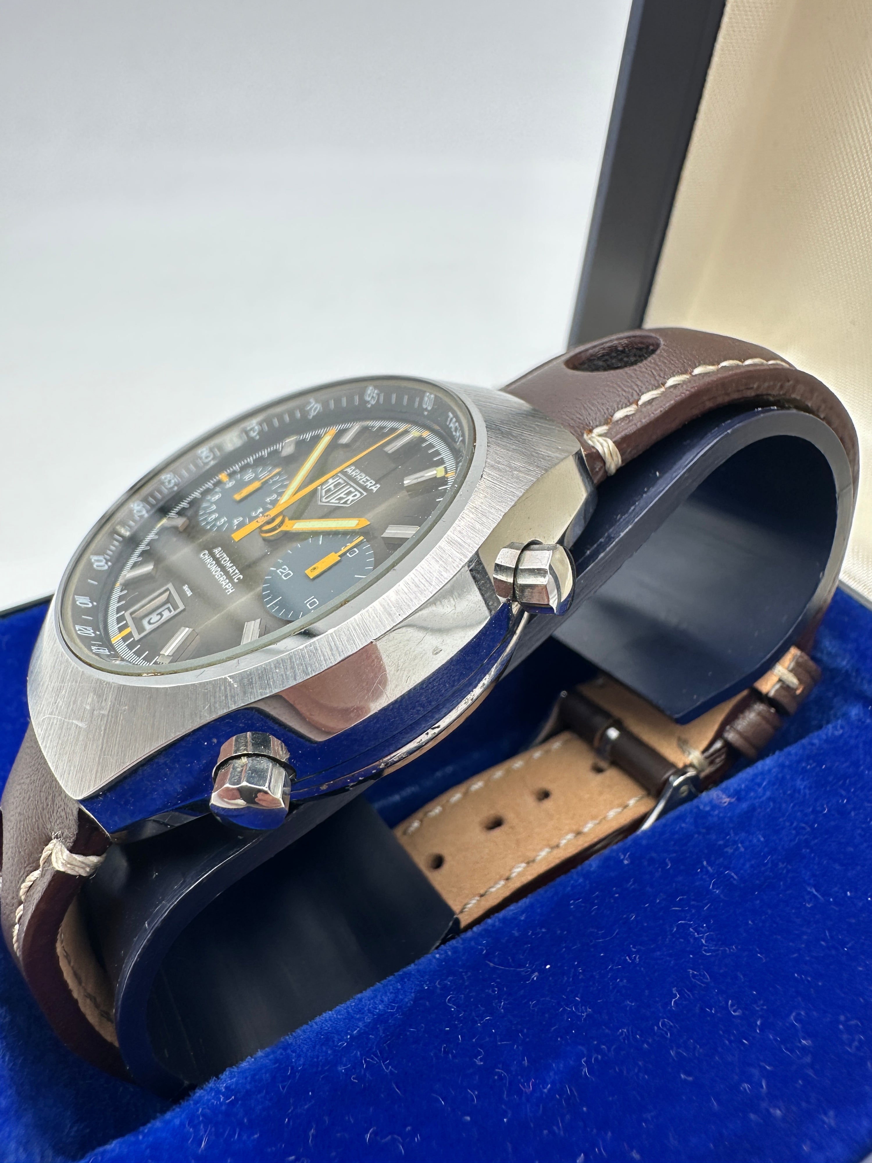 Heuer Carrera - Automatico Cronografo Vintage Fume - 1970s - Con Scatola