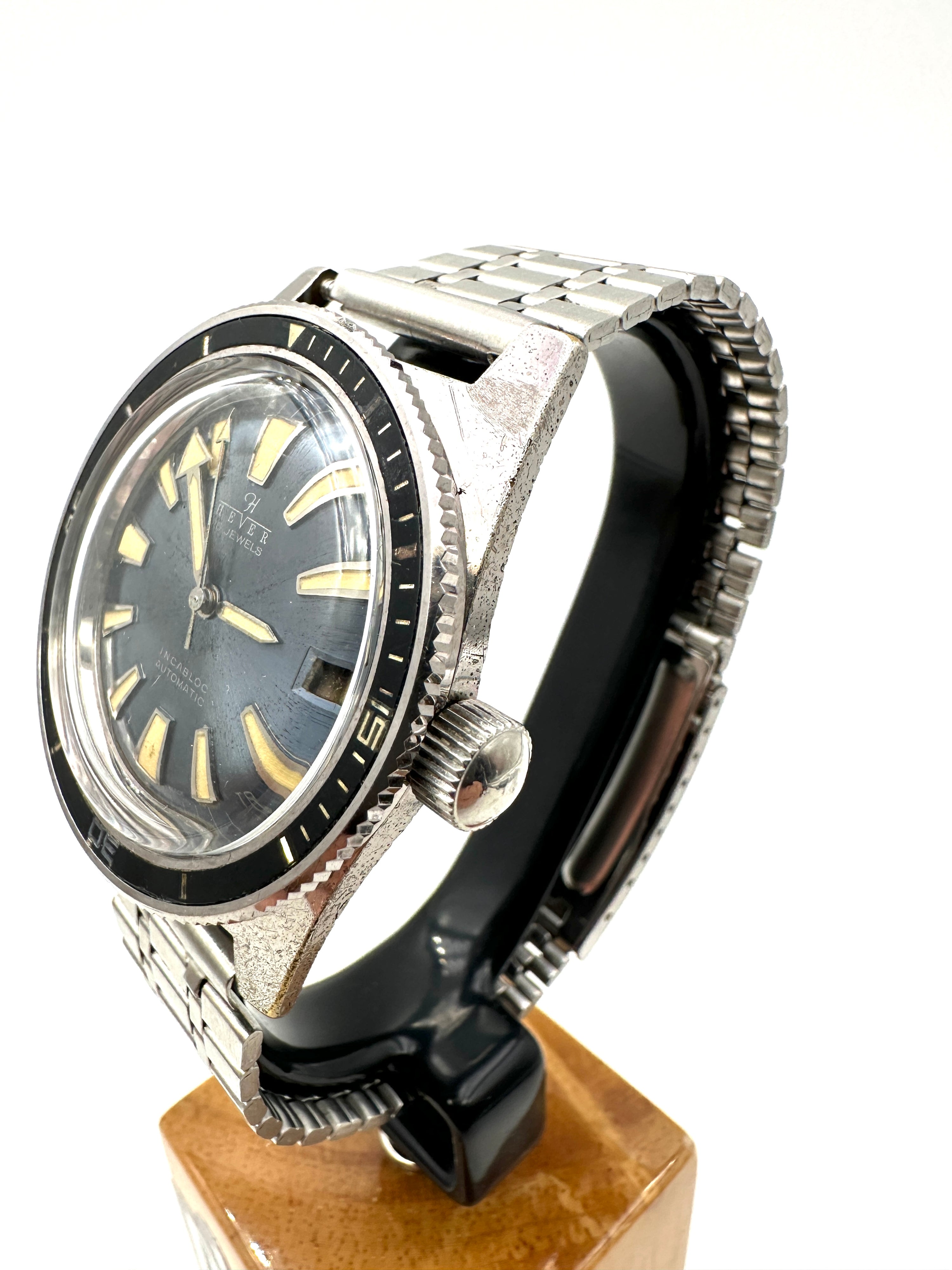 Hever - Diver Vintage Automatic - Incabloc 25 Jewels 39 mm - Blue Dial Patina - Anni '60s