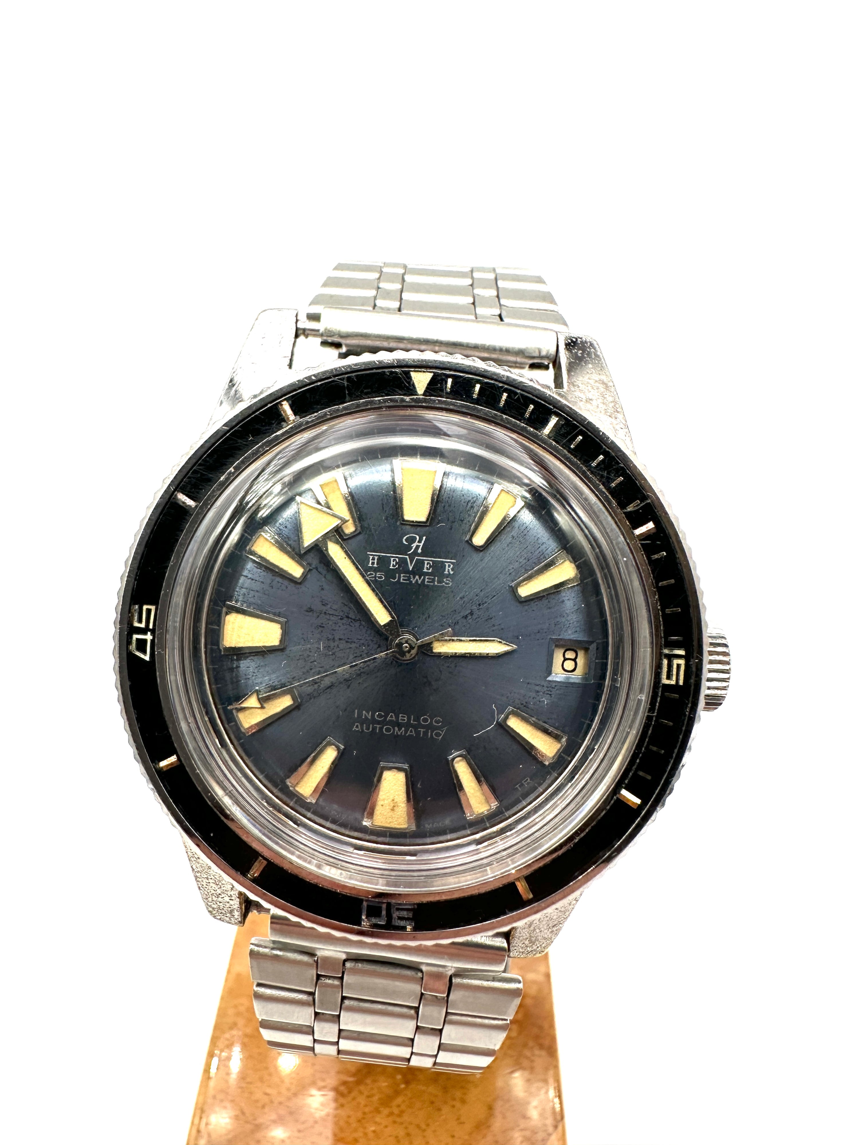 Hever - Diver Vintage Automatic - Incabloc 25 Jewels 39 mm - Blue Dial Patina - Anni '60s