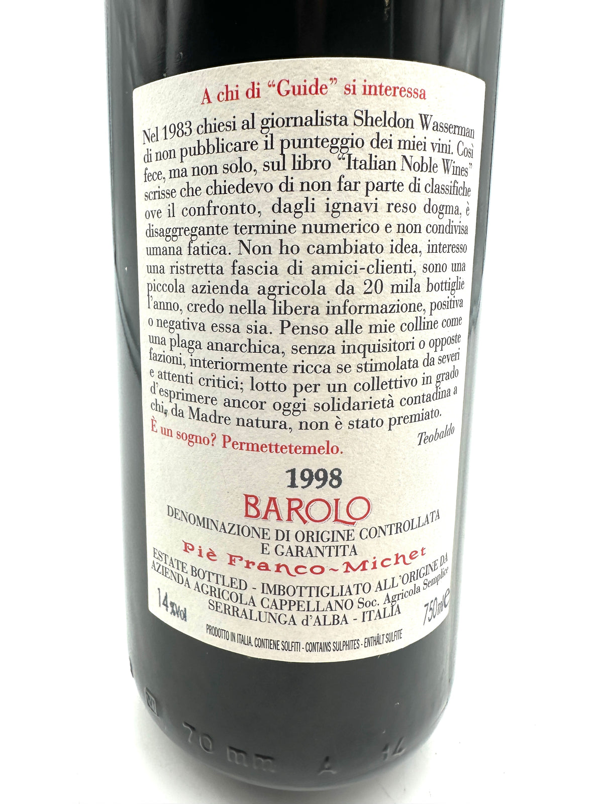 1998 - Cappellano - Barolo Otin Fiorin Pié Franco