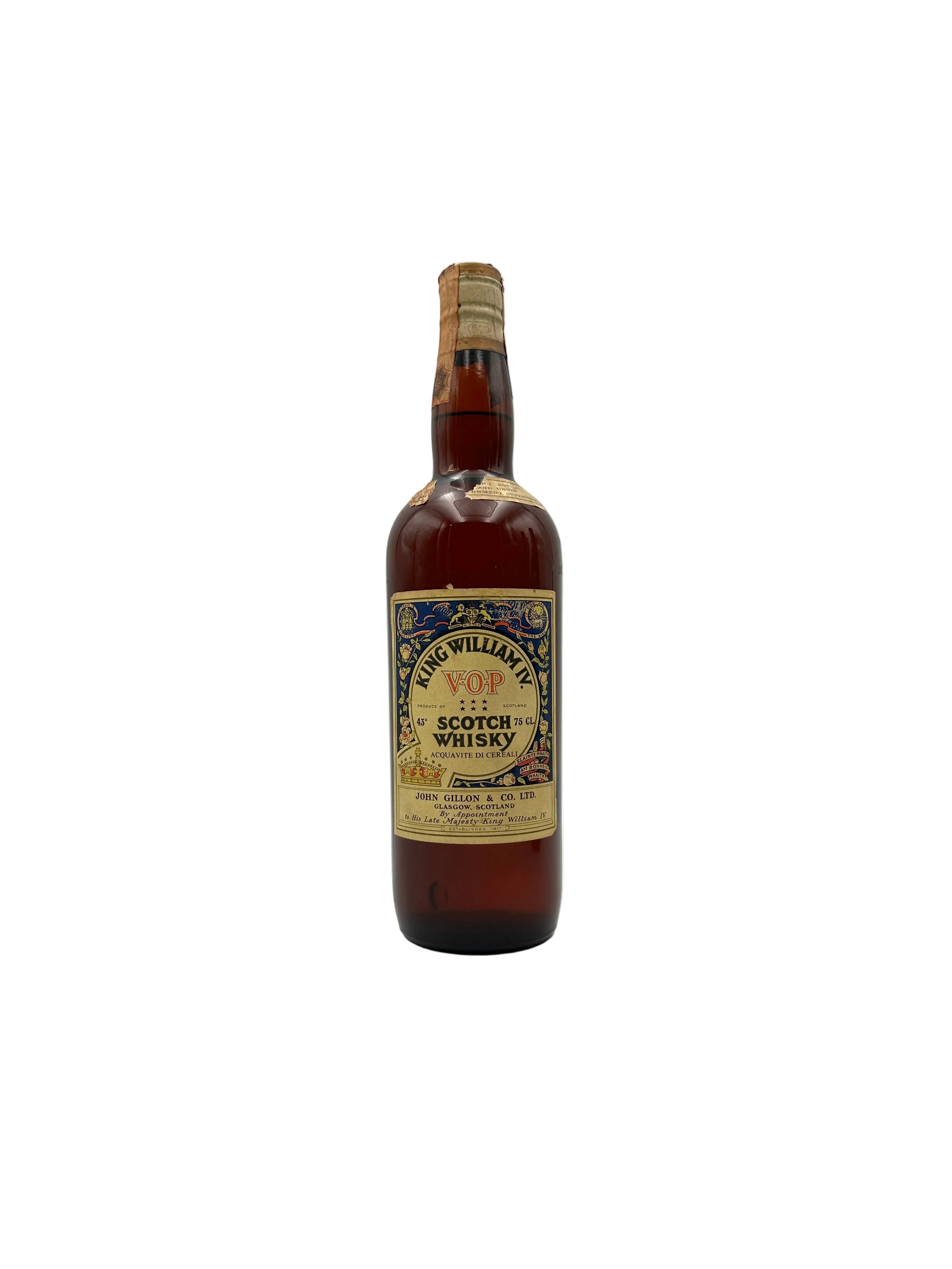 John Gillon - King William IV VOP Scotch Whisky - Spring Cap 1950s