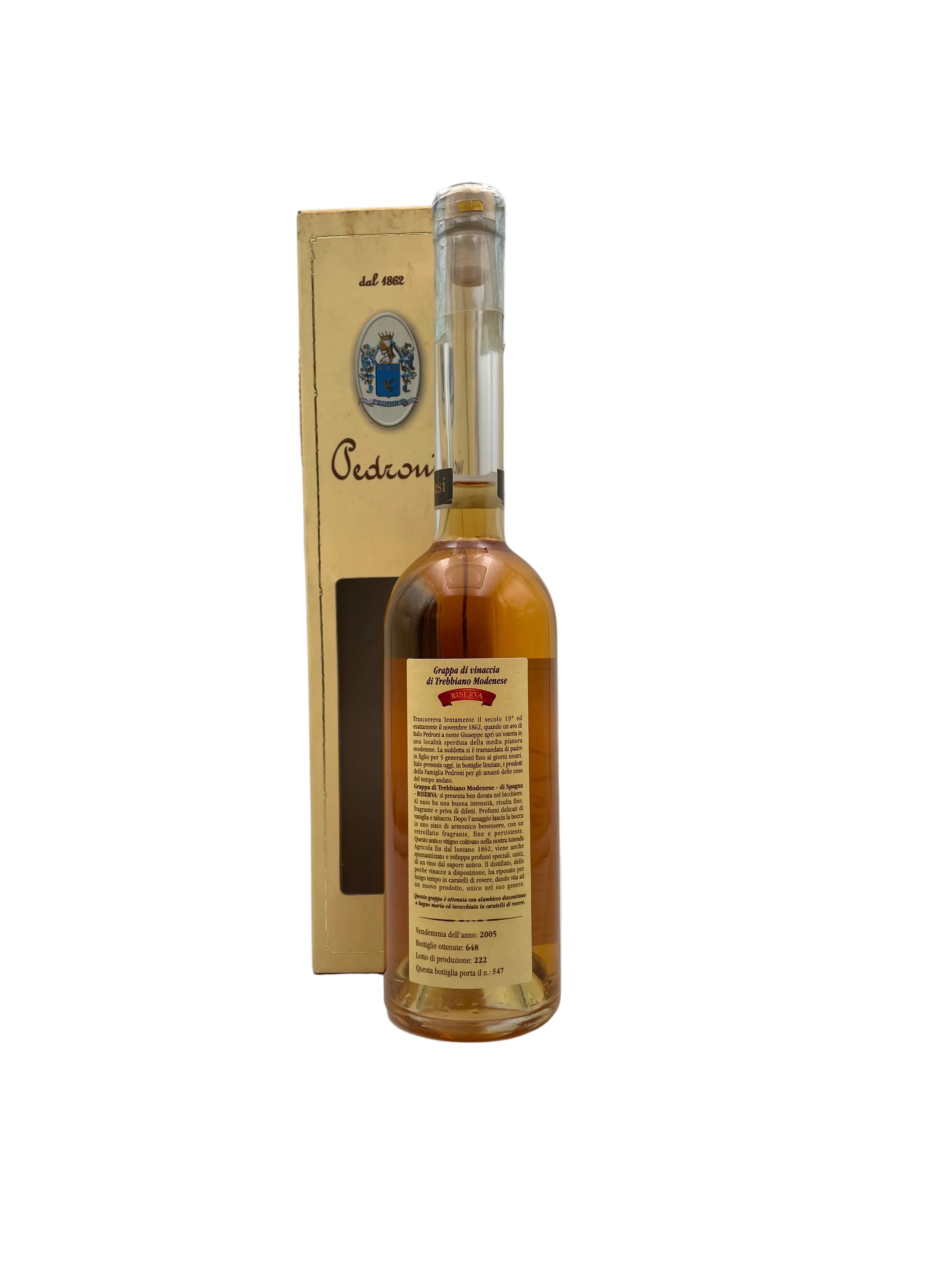 2005 - Pedroni - Grappa di Vinaccia di Trebbiano Modenese Barricata 48 mesi Riserva