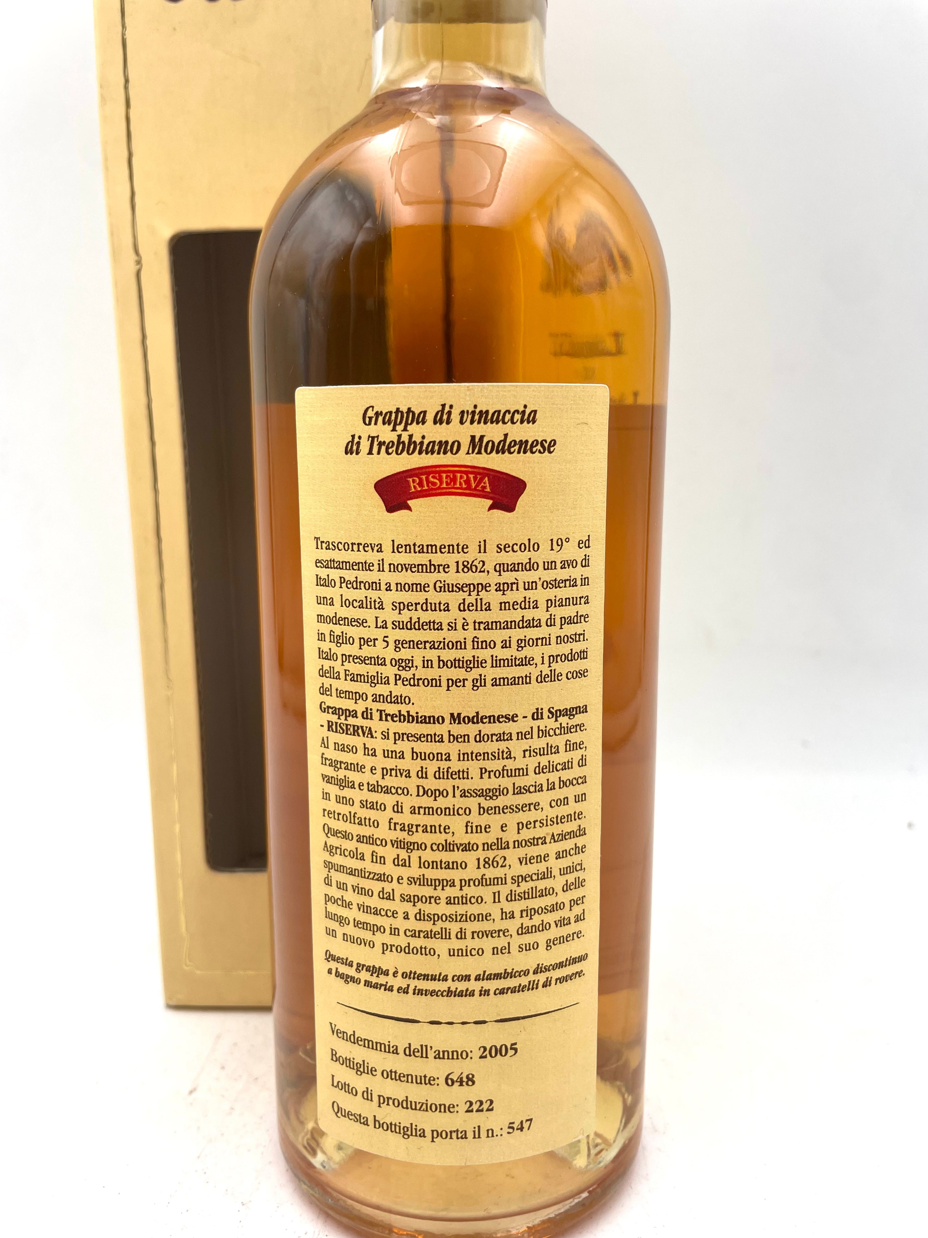 2005 - Pedroni - Grappa from Trebbiano Modenese Pomace Aged 48 Months in Barrels Riserva