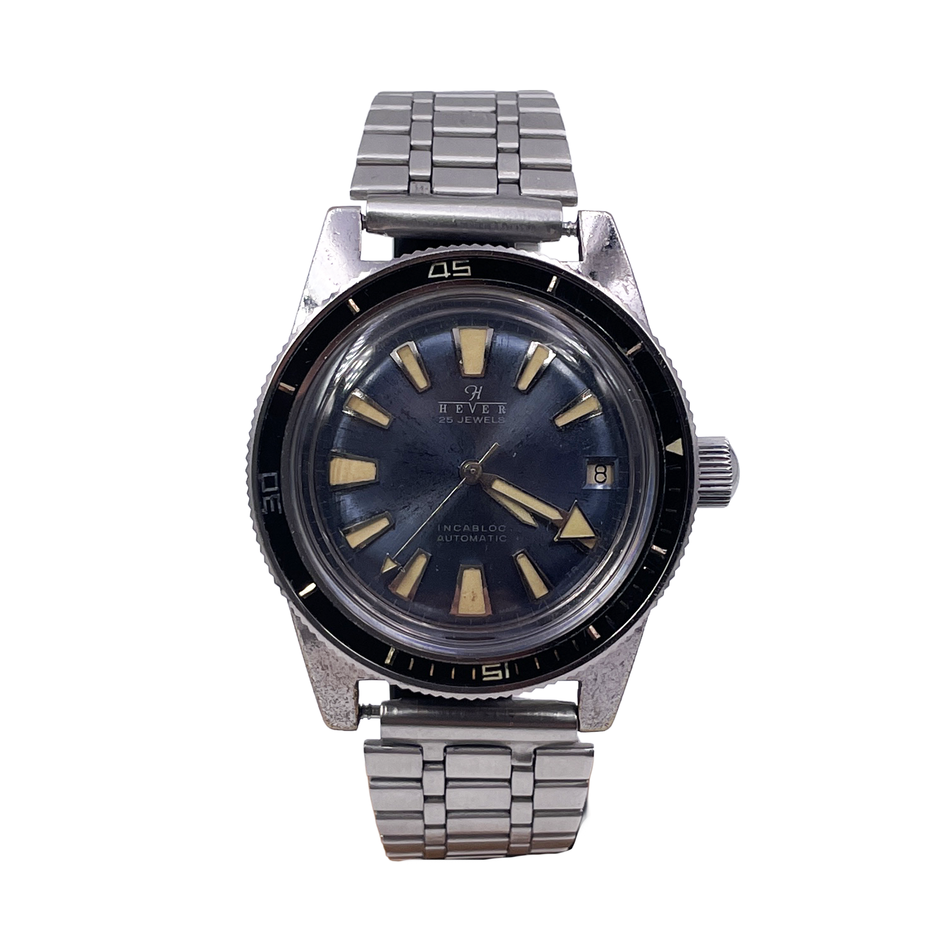 Hever - Diver Vintage Automatic - Incabloc 25 Jewels 39 mm - Blue Dial Patina - Anni '60s